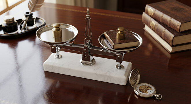 vintage analog weighing scale with brass weights and marble base 