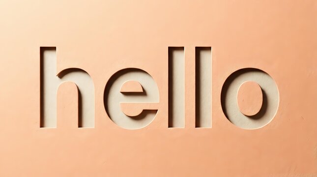 Embossed text saying hello on warm beige background with shadow effect, suitable for greeting cards, web design, and marketing materials.