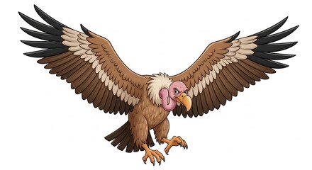 Obraz premium Vulture in Flight: A formidable vulture spreads its wings in mid-air, its keen eyes scanning the landscape below for any sign of sustenance. A symbol of nature's reclamation and the cycle of life.
