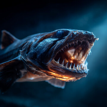 Deep sea dragonfish with bioluminescent features and sharp teeth, dragonfish