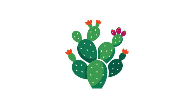 Prickly pear cactus illustration with red flower buds.
