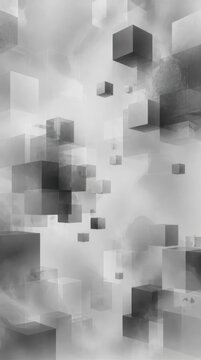 Abstract Geometric Cubes in Monochrome Digital Art.