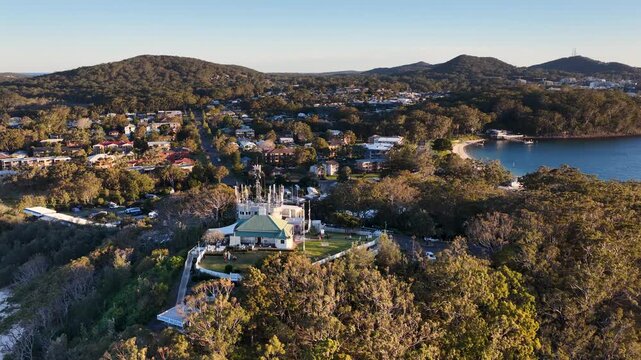 Aerial View of Nelson Bay Coastal Town and Gan Gan Lookout