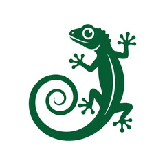 Fototapeta premium Green Gecko Lizard Silhouette with Swirling Tail on White Background