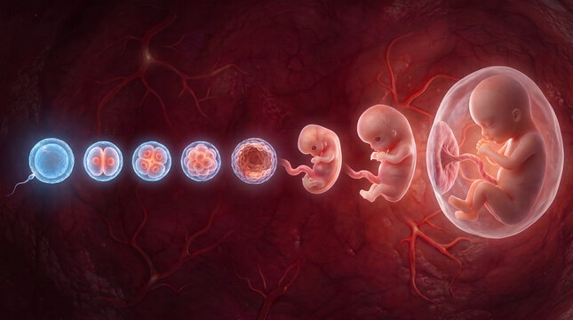 Human embryonic development stages from fertilization to fetal growth