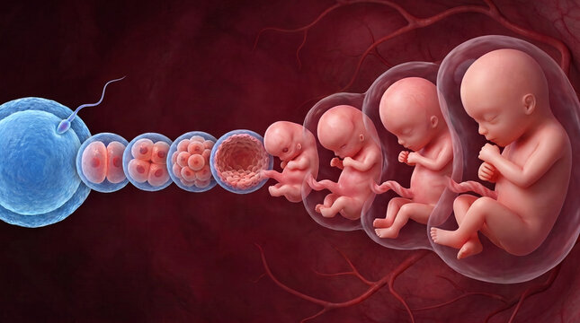 Human embryonic and fetal development stages timeline illustration