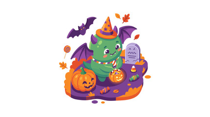 Naklejka premium Cute Monster Halloween Trick-or-Treat Vector Illustration
