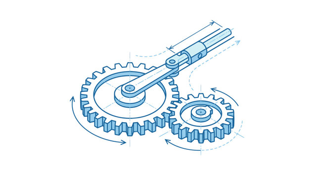 Gear system displays rotational mechanics with precise technical schematic annotations.