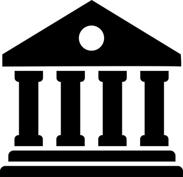 Black bank building icon with pillars isolated on transparent background