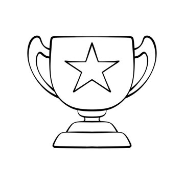 Simple hand drawn trophy cup illustration with a star symbol for champion reward achievement icon vector outline design