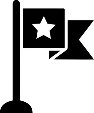 Black flag icon with a star symbol on a pole isolated on transparent background