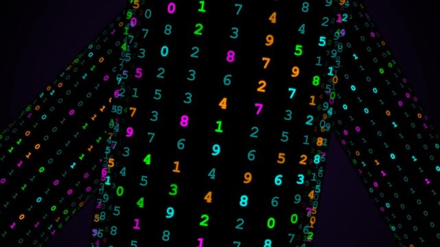 Digital matrix stream of falling neon numbers
