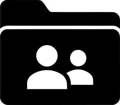 Black folder icon with user group symbol isolated on transparent background