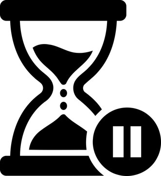 Black hourglass icon with a pause button symbol isolated on transparent background