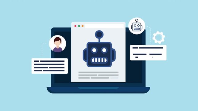 Chatbot Laptop Interface Flat Design 2d Animation with Alpha Matte