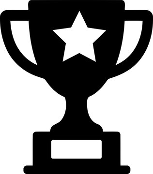 Black trophy cup icon with a white star symbol isolated on transparent background