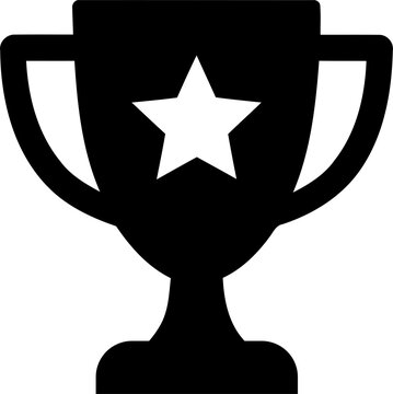 Black trophy cup icon with a white star symbol isolated on transparent background