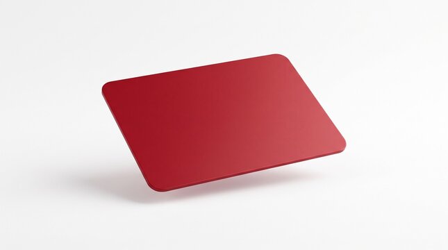 Floating red blank card mockup with rounded corners on a minimalist white background, perfect for custom design, brand identity, membership, loyalty, or gift card presentations