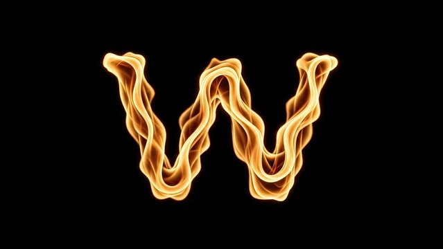 Fiery letter "W" against black background, created using animated flames