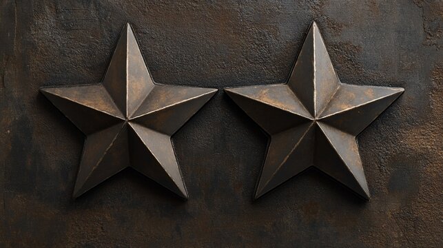 Rustic bronze stars on dark textured background,  rating concept