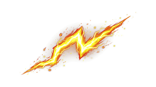 Dynamic Fire and Lightning Bolt Vector Illustration with Glowing Sparks and Embers, Isolated on Transparent Background for Game UI, Logo Design, and Action Posters