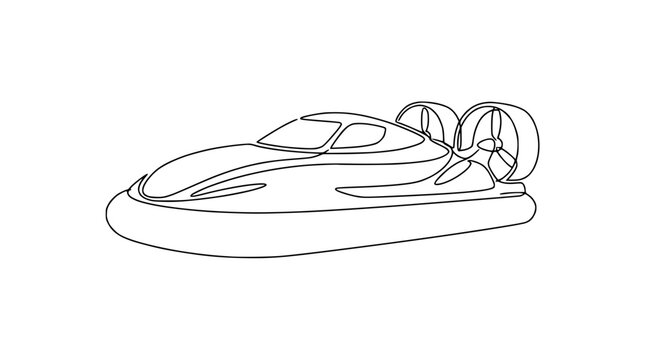 Hovercraft vehicle, isolated line art, white background, transparent background