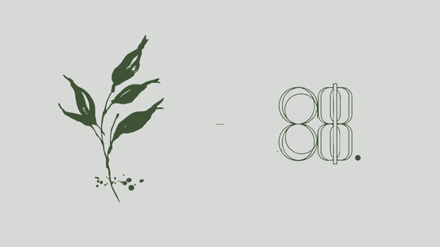 Minimalist vector illustration featuring delicate hand drawn botanical plant elements paired with elegant modern geometric line art number eighty eight