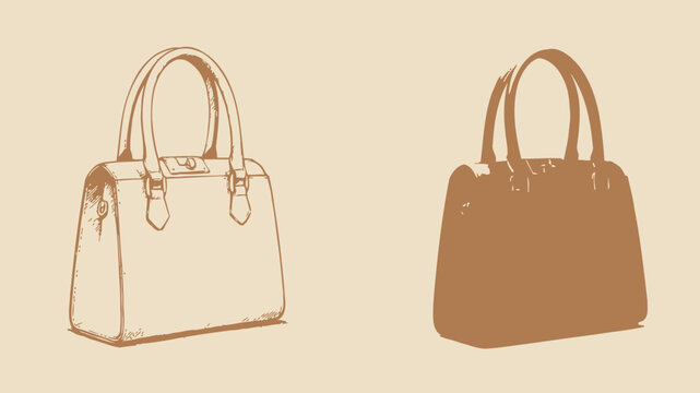 Elegant female handbag vector illustration featuring detailed line art and a solid silhouette style for modern fashion branding design projects