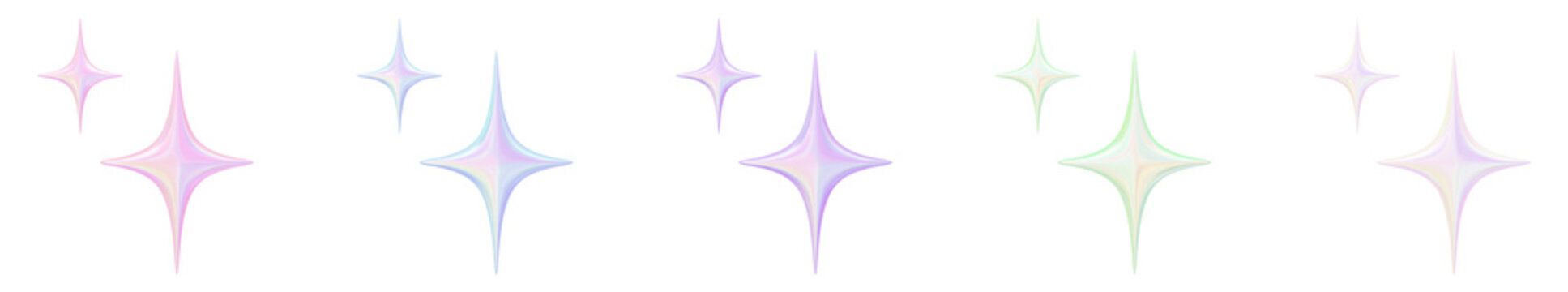 Aurora Pastel Holographic Collection - Sparkle Star Icon Set - Transparent 3D PNG Elements