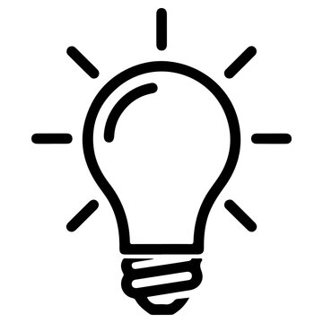 Minimalist light bulb outline icon in black style provides a simple graphic representation for creative concepts and electrical symbols.