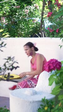 Authentic Spanish Flamenco Dancer Putting on Traditional Dance Shoes Before Performance in Andalusia