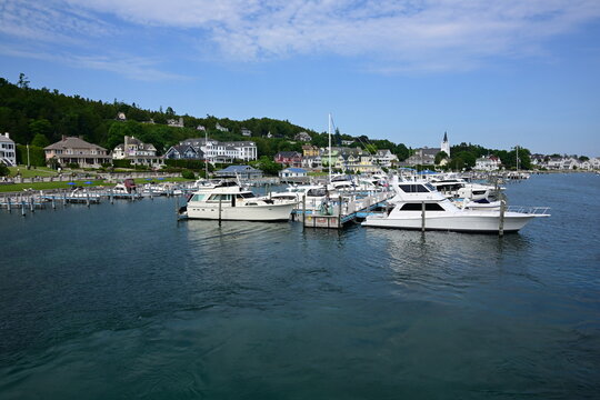 Mackinac Island state harbor for pleasure boats on the Great Lakes of Michigan