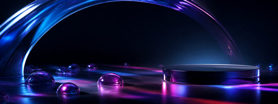 Translucent gel arches and soft bubble reflections &mdash; asymmetric premium display environment