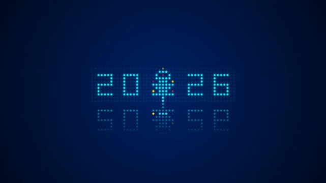 Digital led clock showing the year 2026