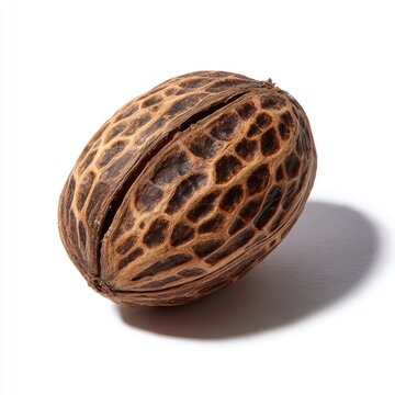 Dried, oval nut shell, patterned