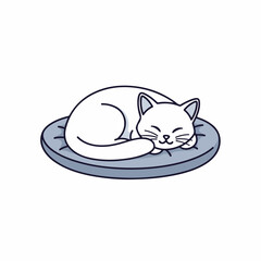 Cute White Cat Sleeping Peacefully on Round Bed