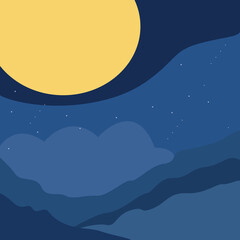 Obraz premium Minimalist Illustration of Night Sky and Moon.