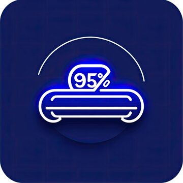 Neon blue icon of a vehicle with 95% discount