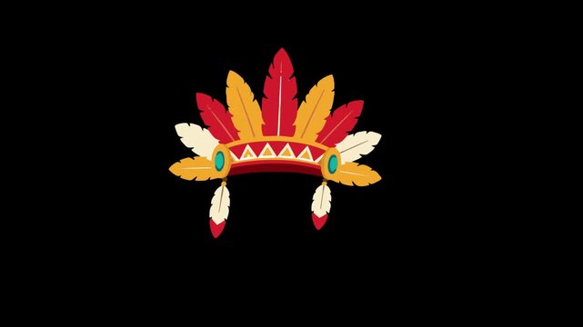 Animated colorful indigenous feathered headdress. 4K Video