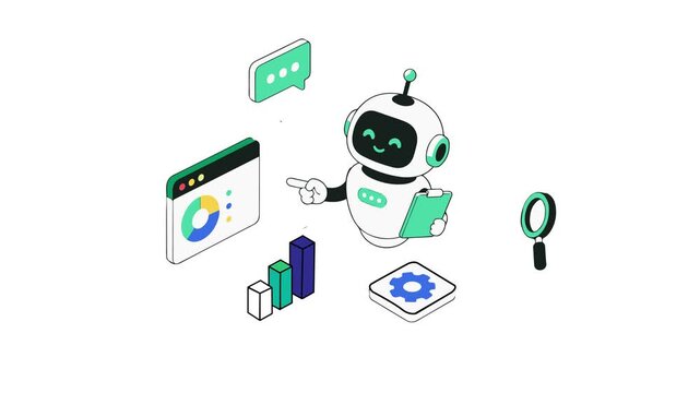 AI Bot Managing Business Statistics and Online Analytics. 4K Video
