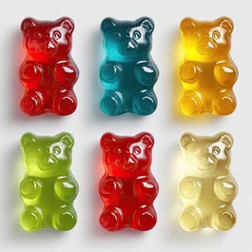 Colorful gummy bears arranged in a grid