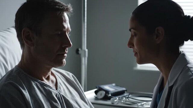 Doctor Consults With Patient In Hospital Room 4K Cinematic Lighting