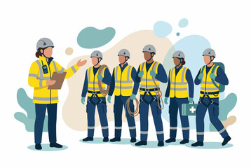 Obraz premium Incident Commander Briefing Emergency Rescue Team in Safety Gear