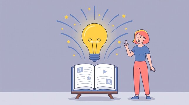 Girl illustrating digital ideas above open book