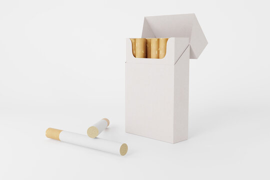Blank white open cigarette pack box mockup with cigarettes on white background for branding design template