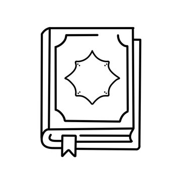 Islamic religion and Ramadan line art icon set with Quran prayer mat kaaba and lantern vector