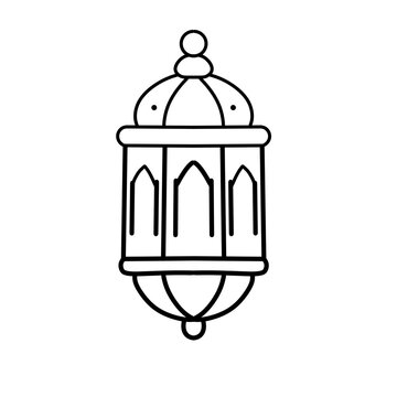 Islamic religion and Ramadan line art icon set with Quran prayer mat kaaba and lantern vector