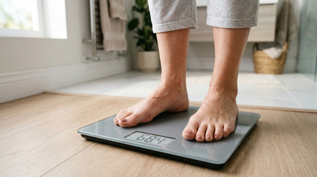 Person Standing Barefoot on Weight Scale at Home