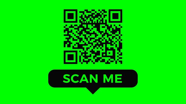 Animated QR code with scan me button on green screen background for digital marketing and contactless access