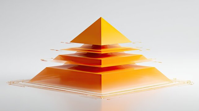 A 3D rendering of a pyramid structure with multiple layers and a modern design